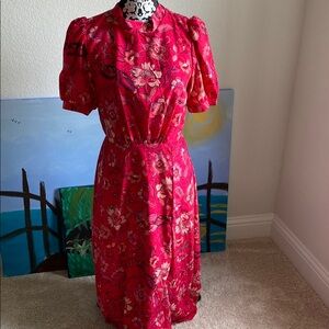 Julia Jordan Red Puff Sleeve Mock Neck Midi Dress